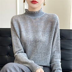 断码清仓衫女花边羊毛春秋蕾丝半高领提花针织衫毛衣打底衫，女装针织衫/毛衣，暖娇绒包芯纱店