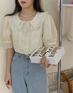 法式少女娃娃领小衫～图片