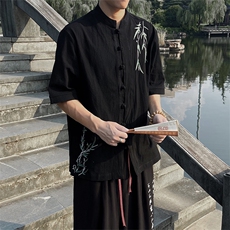 新中式郭峰夏季新款2024现货男女款小立领盘口衬衫上衣T2308-P65，男装衬衫，电商A021