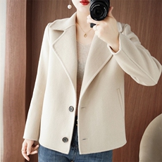 百搭秋季新款羊毛呢子大衣女外套显瘦气质短款设计优雅简约风格，女装毛呢外套，豪顺羊绒