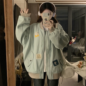 A492-P100个性贴标外套春秋新款棒球服复古高级设计感小众夹克