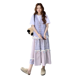 森系甜美设计感格纹马甲套装裙女2025新款不规则衬衣半身裙三件套图片