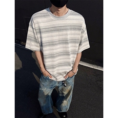 320克得物重磅100纯棉宽松条纹结构感光板短袖T恤男RH5007-特P48，男装T恤，星座610B-1
