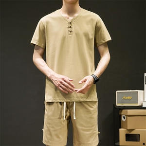 夏季复古唐装薄款风男短袖复古套装 单上衣P50套装P100图片