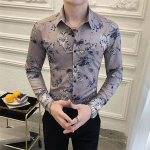 312A-5-291-P55长袖高级感秋季休闲英伦发型师韩版纯色男士衬衣