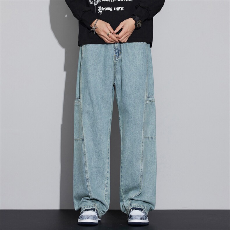 美式复古工装牛仔裤男春季潮牌宽松直筒阔腿休闲长裤子J8085-P50,男装牛仔裤,星座509