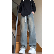 美式cleanfit复古水洗垂感宽松抽绳阔腿牛仔裤K1130-特P42控68，男装牛仔裤，星座1004-3