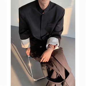 25新中式大翻袖老钱立领中山装西服外套XZ130-P128图片