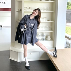 学院风蓝色格子连衣裙女春秋2025新款超火好看高级感小众气质裙子，女装连衣裙，浙宝276（原081）