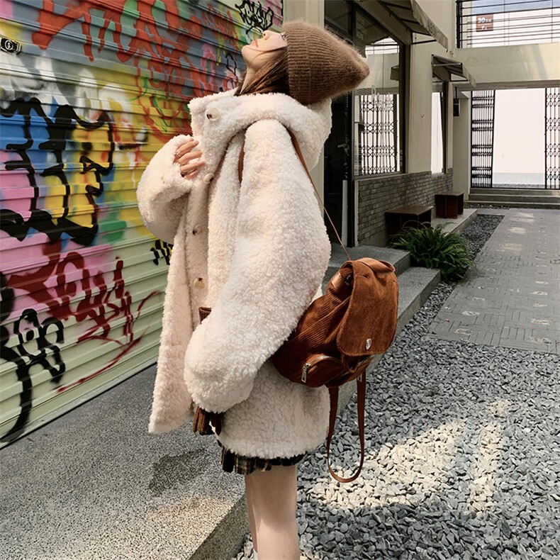 【现货】羊羔毛连帽2c016-7070-P205-K318,女装毛呢外套,2C016