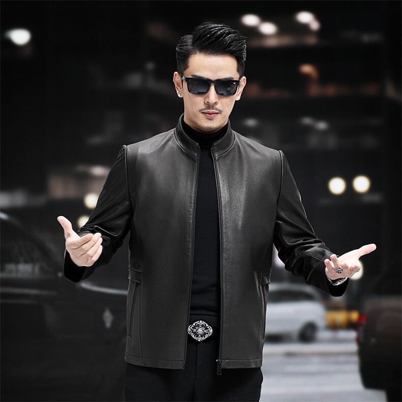 X2025春秋款海宁真皮皮衣男山羊皮外套立领夹克机车皮衣P700图片