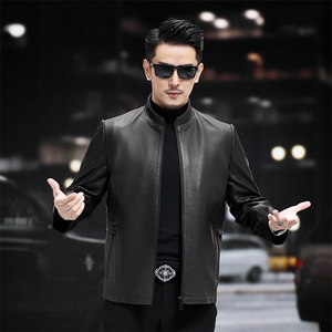X2025春秋款海宁真皮皮衣男山羊皮外套立领夹克机车皮衣P700图片