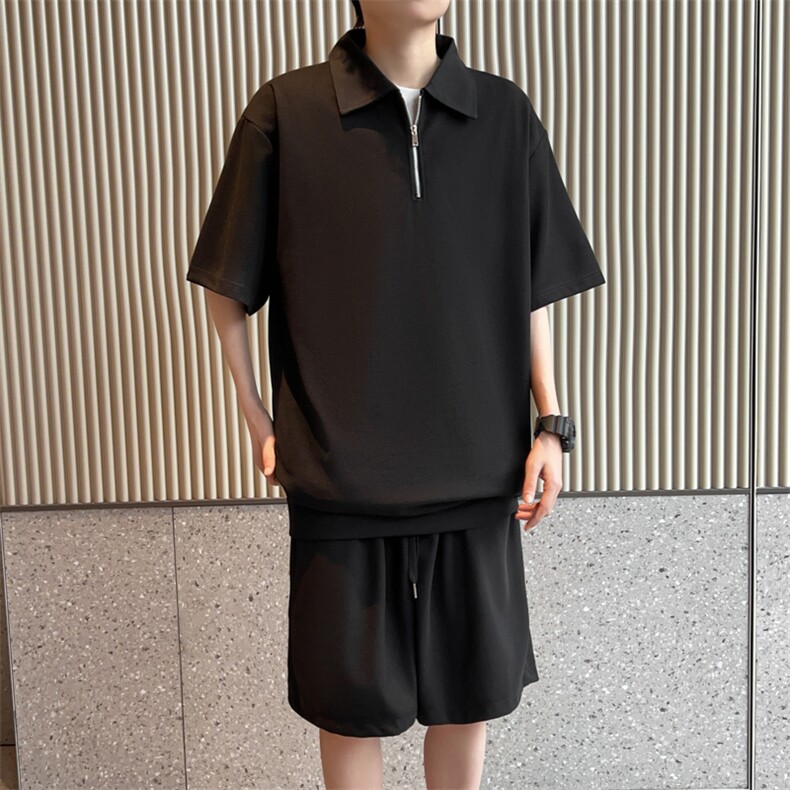 夏季男休闲套装2024新款潮牌短袖POLO衫运动短裤搭配一套T13-P48,男装休闲套装,星座308B-1