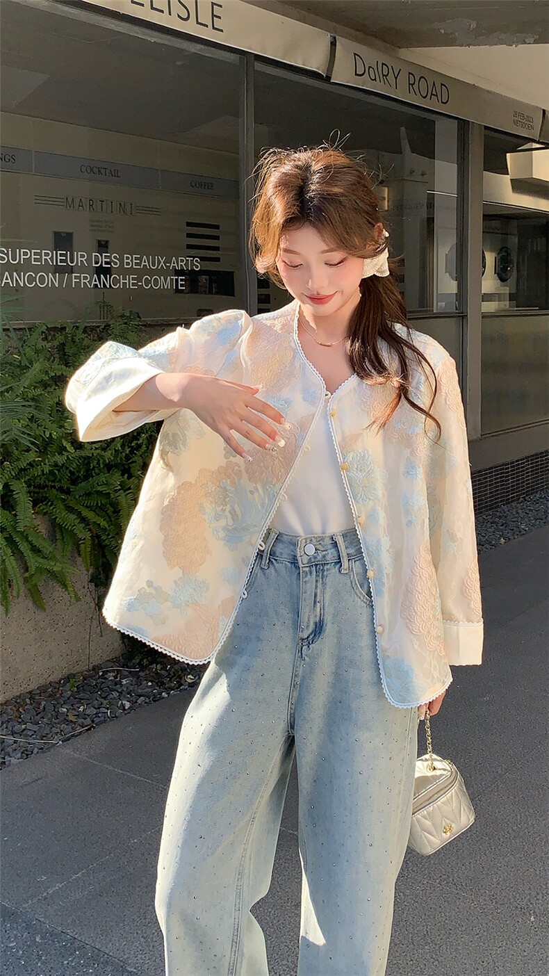 新款上新2025蓝色立体花朵刺绣防晒外套女85076-208A-P170-K255,女装短外套,浙宝208A