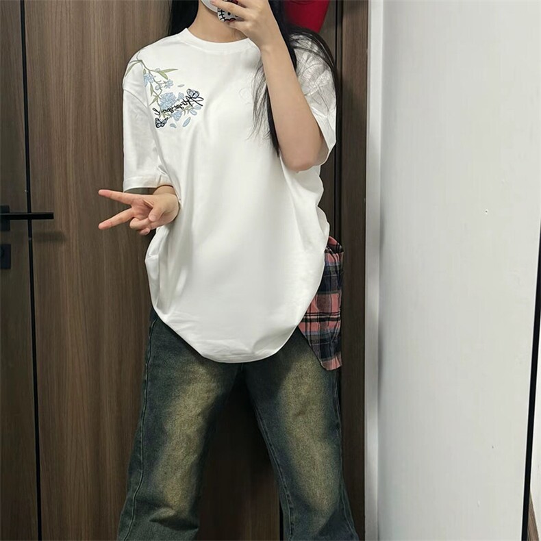 万针全刺绣解构设计260克重磅双纱纯棉高品质美式高街短袖T恤特35,男装T恤,电商A486