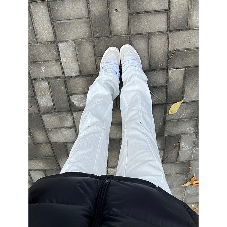 自家图，图白色牛仔裤男秋冬微喇叭cleanfit裤子KZA37-P55图片