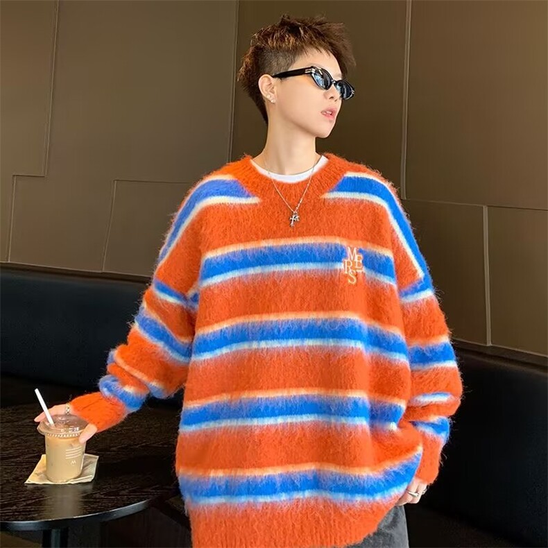 2024秋冬新款韩版复古撞色条纹针织衫男女慵懒风毛衣M5724-P55,男装针织衫/毛衣,星座1109-3