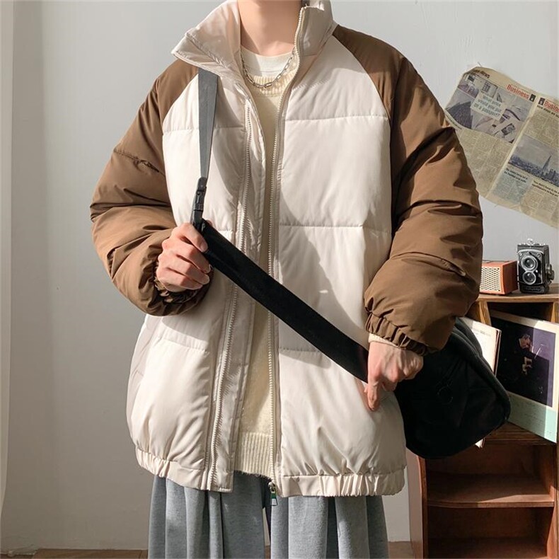 1506/M339/P70 美式拼接撞色立领简约休闲插肩袖加厚保暖潮棉服图片