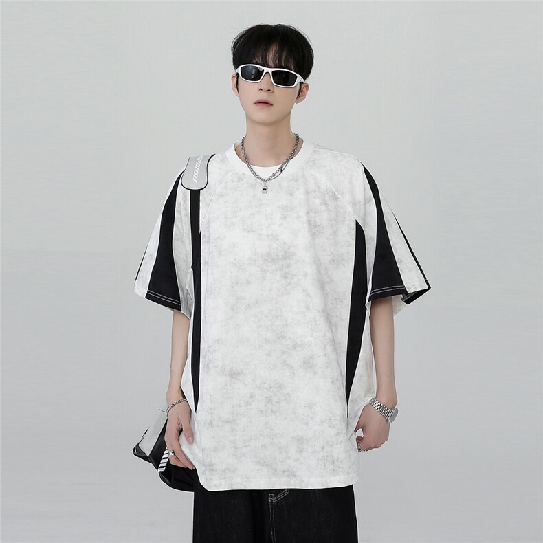 撞色拼接百搭时尚圆领休闲高级吊染潮牌短袖上衣T909-P35,男装T恤,电商C307