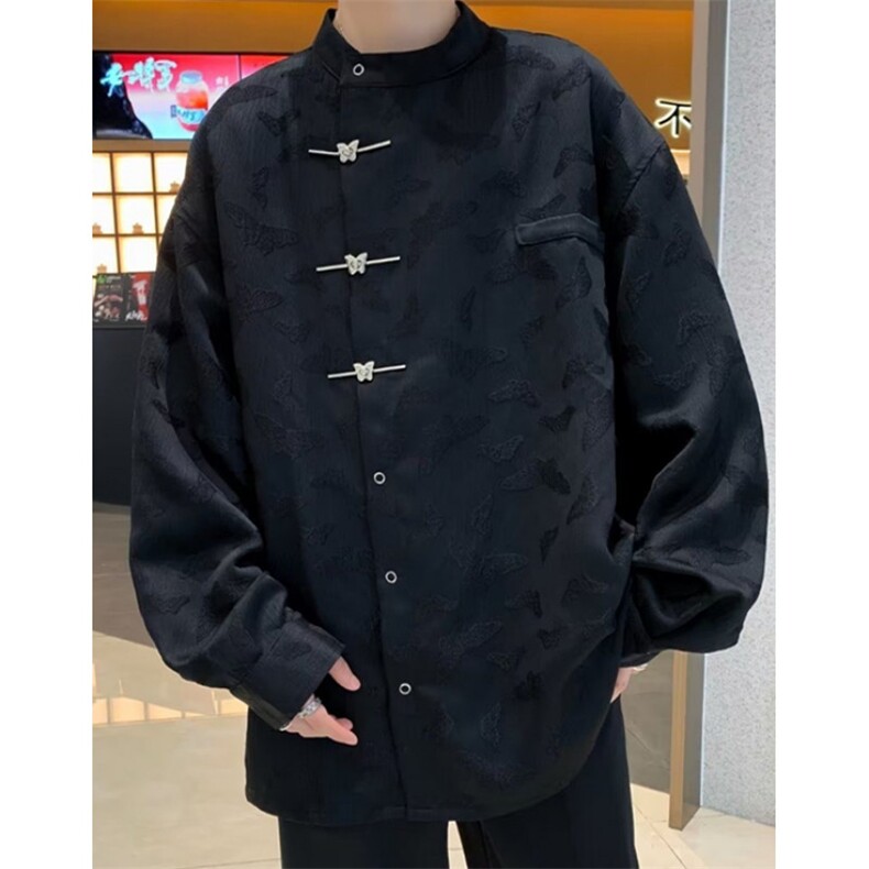 新中式蝴蝶盘扣长袖衬衫男秋季衬衣古装唐装外套衣服 C3014图片