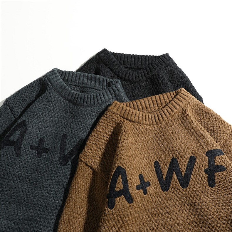 W623-P50重磅秋冬新款圆领针织衫宽松休闲毛衣长袖上衣男厚，男装针织衫/毛衣，星座911-1