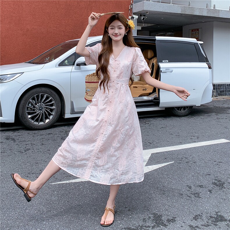 法式温柔风甜美重工刺绣后腰松紧花边连衣裙女182-8709P145K198,女装连衣裙,浙宝182A