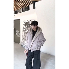 现货高品质美式高街冬季重磅硬挺短款座山雕毛领棉衣男女加厚外套，男装棉衣，电商A486
