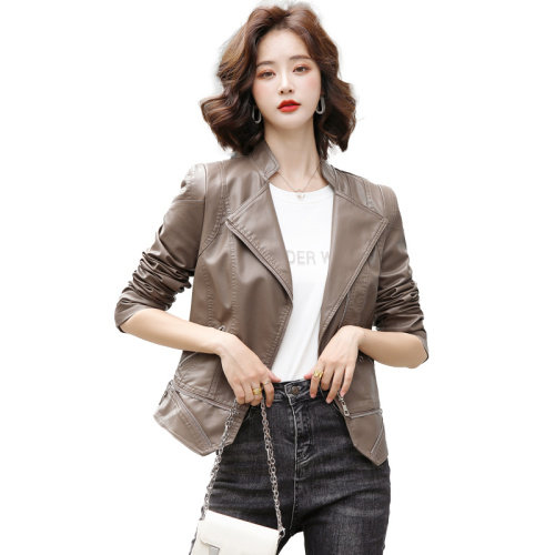时尚修身显瘦皮衣女短款机车服外套小夹克上衣,女装皮衣,江南女神