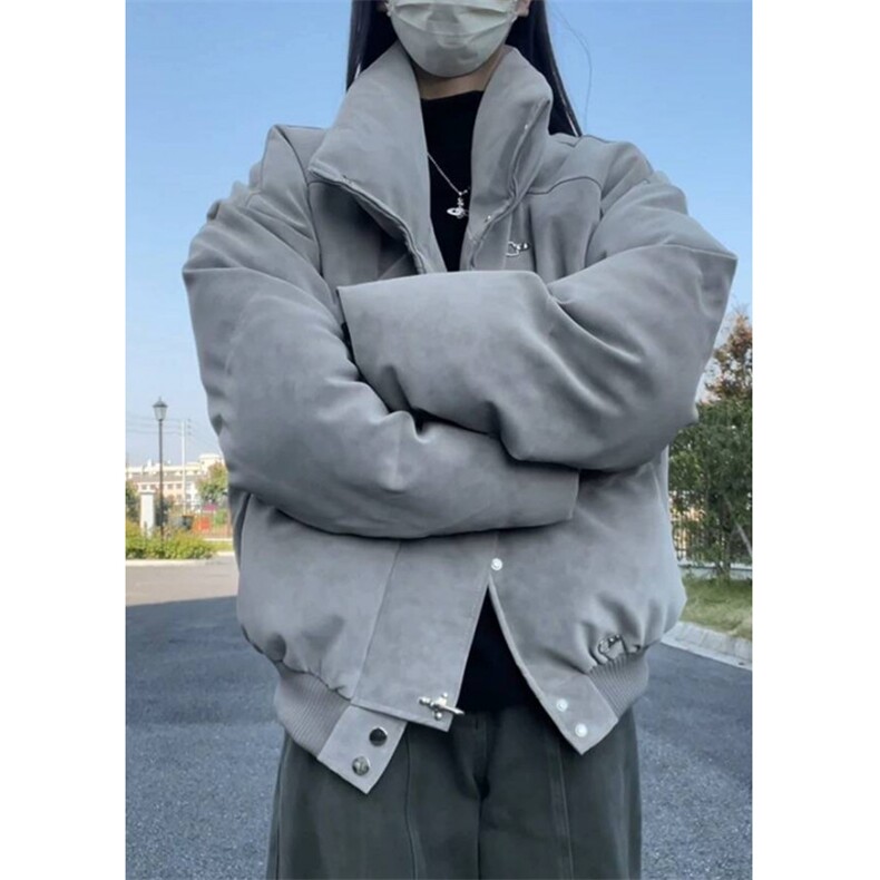 扎染短款pu皮羽绒棉服男女冬季飞机扣立领外套面包服MD852,男装皮衣,星座1116A（原606A-3）
