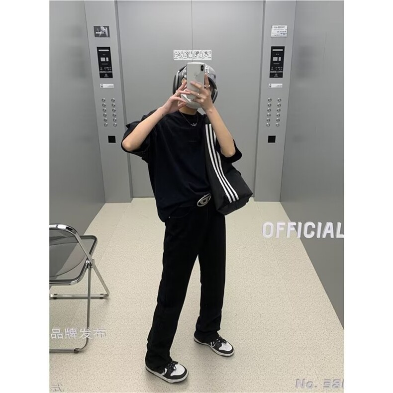 夏款男牛仔裤微喇叭直筒纯色百搭直筒长裤NK163P30,男装牛仔裤,星座1013-1