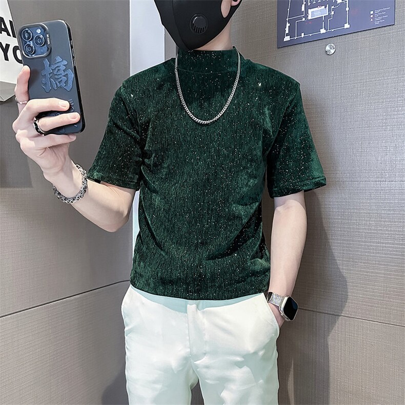 半高领T恤男短袖修身打底衫满天星烫钻社会小伙301C-DT75-P58,男装T恤,星座301C（原B323）