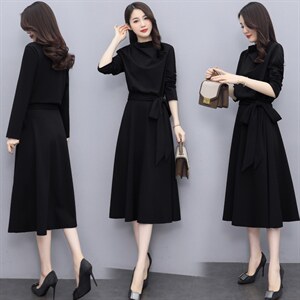 高级感早秋长袖连衣裙女2023新款高端名媛气质收腰显瘦过膝长裙子，女装连衣裙，新思路