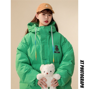 中性风 小熊加厚宽松连帽面包服棉衣外套情侣装棉服G1033 P128 女图片