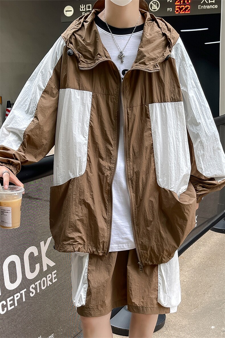 夏季撞色夹克衫防晒服套装运动风时尚防晒衣男XZ514-2-1611-P98,男装防晒衣,星座514-2(原B239)