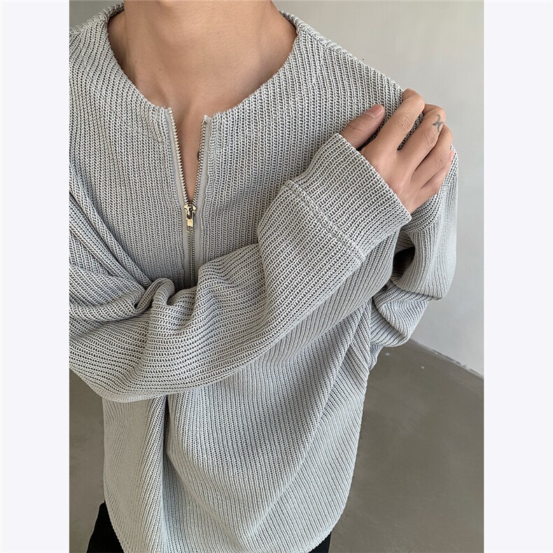 半拉链亨利领针织长袖T恤男春秋季美式潮牌老钱风宽松内搭打底衫,男装卫衣,电商C306-1