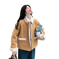 冬季新品设计感通勤两面穿皮毛一体保暖外套2C285-2609-P195-K298，女装短外套，2C285