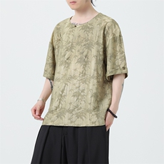 2025夏季新款风男汉服盘扣新中式唐装天丝提花衬衫C131-P75，男装衬衫，电商B277(原6028)