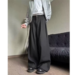 港风春款男女休闲西裤箭头刺绣褶皱宽松长裤HK335 P35图片