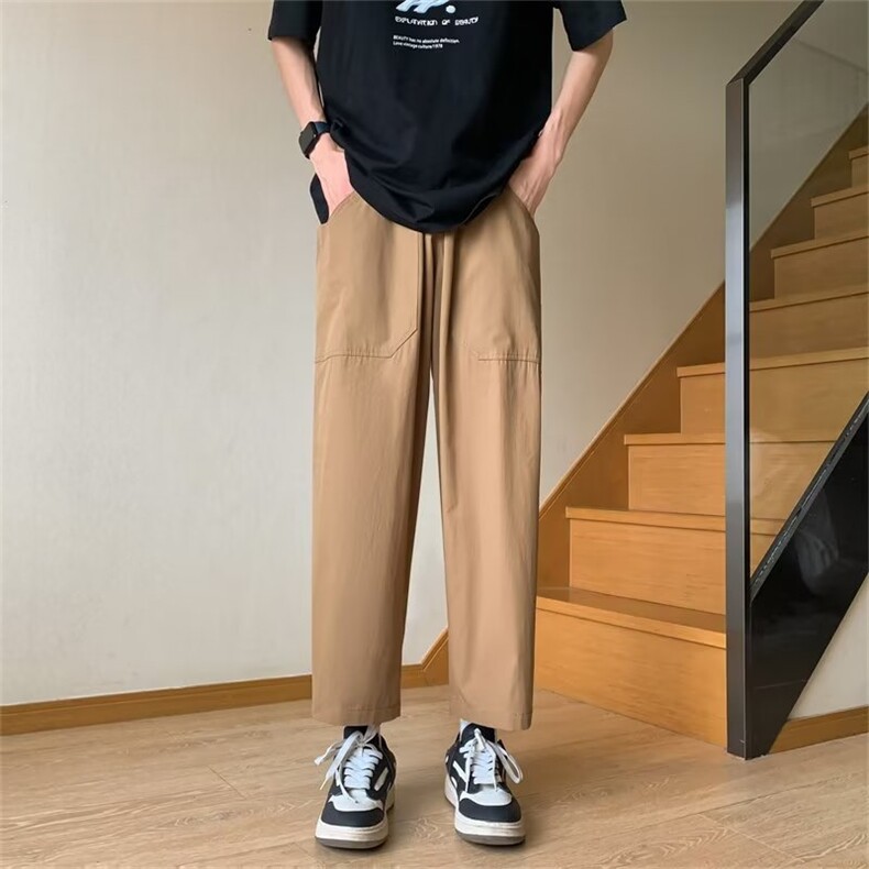夏季九分休闲裤男宽松直筒日系复古纯色百搭潮牌阔腿裤XY152-P38,男装休闲裤,星座1008
