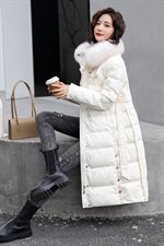 2021年冬季新款收腰显瘦立领大毛领中长款羽绒服图片