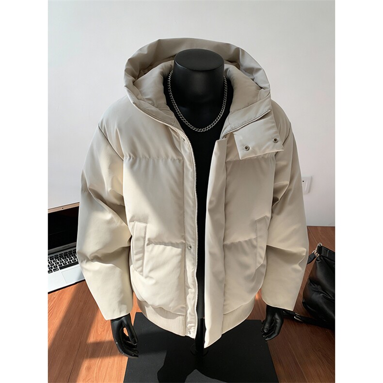 现货5W件冬季三防重磅boxy短款羽绒连帽PU皮棉衣外套防风加厚棉服，男装棉衣，电商A443