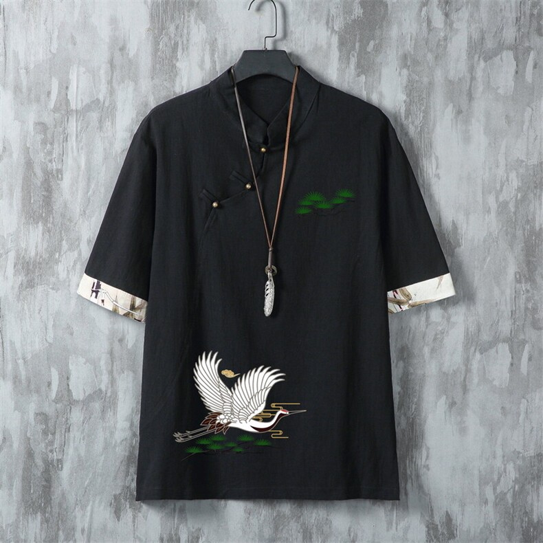 男士衬衫五分袖衬衣中袖印花立领唐装风XZ1512-241625-P35,男装衬衫,星座1512