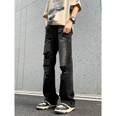B221美式ins高街暗黑小众夏季重工艺破洞牛仔裤LK24179-P60控78，男装牛仔裤，电商B221