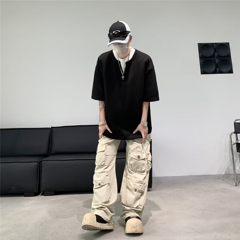 假两件T恤男士短袖韩版潮流痞帅气2024夏季新款ins体恤ST376-P34,男装T恤,星座412-2