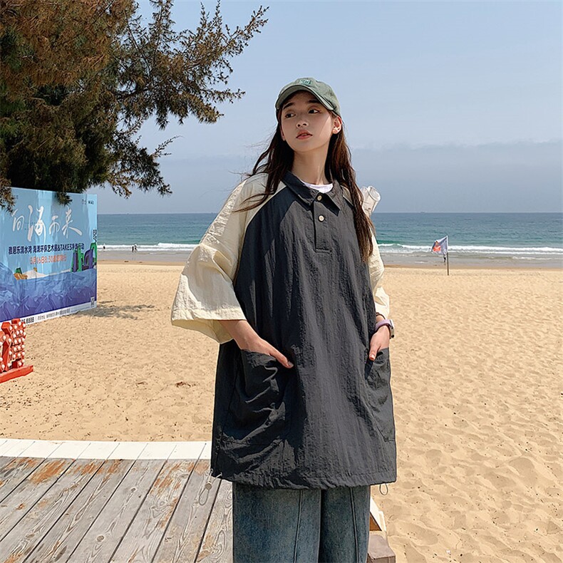夏季潮流拼色短袖衬衣宽松休闲衬衫A161-1707-P40图片