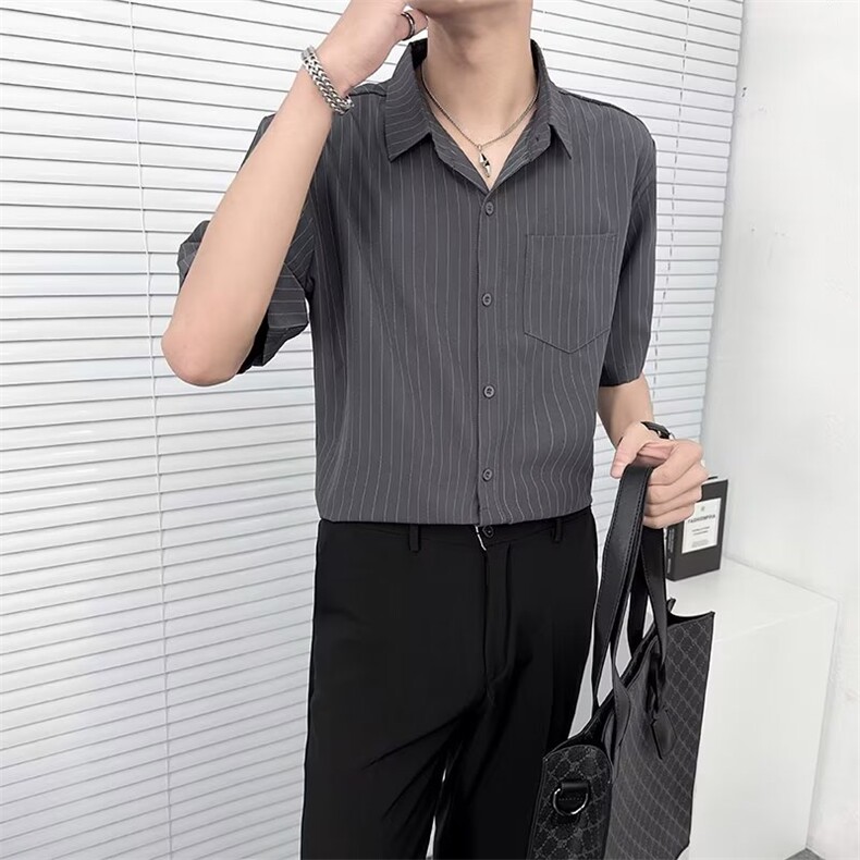短袖衬衫男士夏季新款潮流休闲宽松冰丝衬衣痞帅D8310B-2-P35,男装T恤,星座310B-2