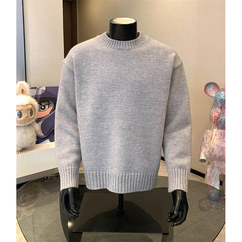 重磅秋冬男女纯色打底针织衫圆领套头半高领毛衣美式复古休闲上衣图片