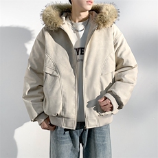现货扎染PU皮棉服男冬季加厚连帽棉衣座山雕大毛领外套M090-P120，男装棉衣，星座308B-2