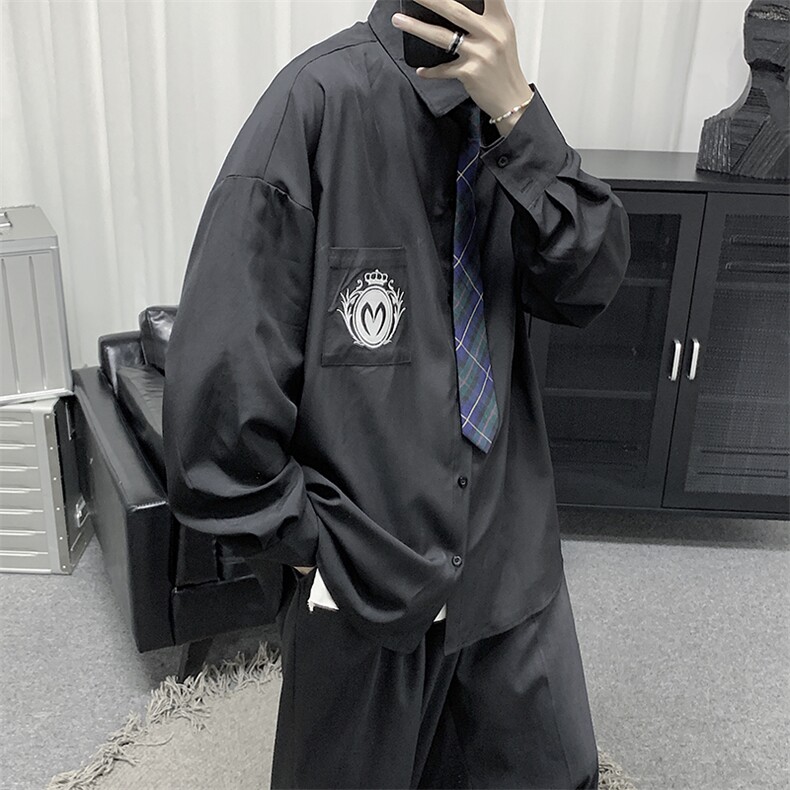DK/JK学院风长袖衬衫男ins情侣衬衣CS2021（送领带）,男装衬衫,星座507