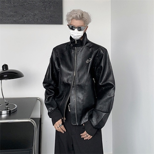 秋季休闲宽松短款机车服夹克男款美式潮牌皮衣外套 W7854-P60图片